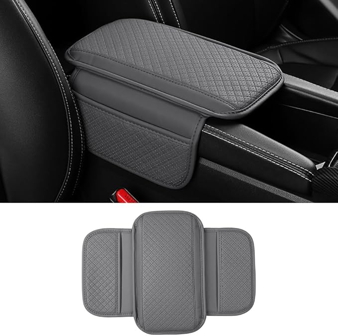 Upgraded Car Center Console Cover,Microfiber Leather Car Armrest Cover Cushion with 2 Storage Bags,Universal Car Armrest Storage Box Car Interior Accessories for Most Vehicles (Grey)