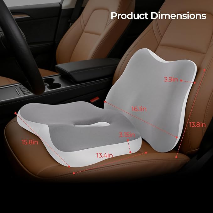 Car Seat Cushion & Lumbar Support Set, Memory Foam Seat Cushion for Long Sitting & Driving, Ideal for Truck Bus Van Drivers, Office Chair Cushion Set