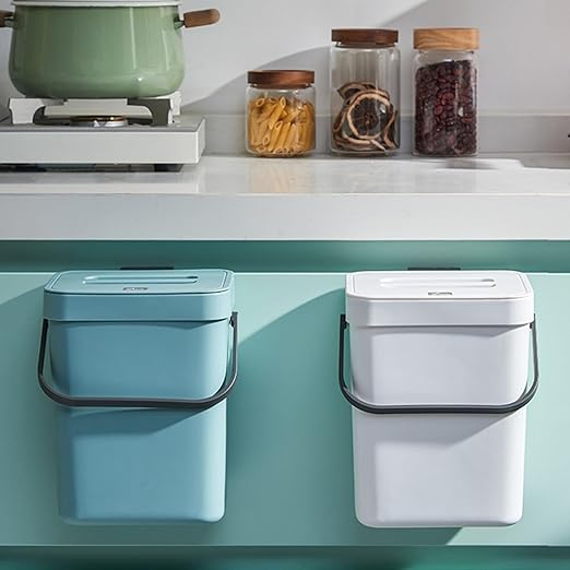 Small Trash Can with Lid Mini Kitchen Hanging Trash Can Tightly Sealed Odor Free, Small Countertop Compost Bin for Scraps from Daily Cooking, Mountable Trash Bin for Kitchen Counter, 5L (blue, 5L)