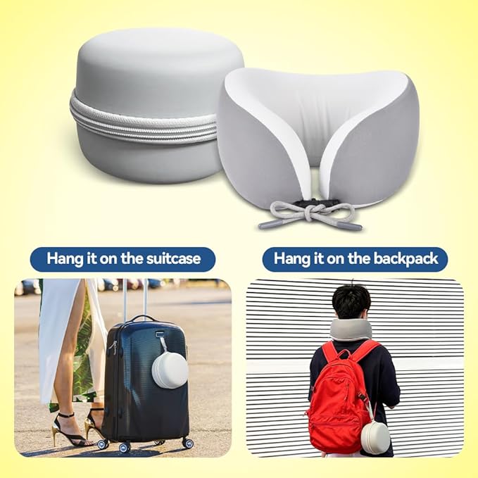 Letumalos Memory Foam Neck Pillow for Travel Adjustable Airplane Pillow 100 Percent Memory Foam Ergonomic Support for Sleeping on Flights Cars Office Home Use for Adults Men Women