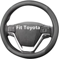 HAOTULE Nappa Leather Slim Stylish Steering Wheel Cover,for Toyota Steering Wheel Cover Interior Conversion (Black)