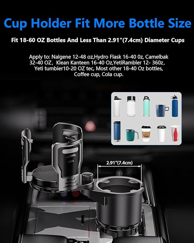 Cup Holder Expander for car 2 in 1 Multifunctional Car Cup Holder Extender Adapter with Adjustable Base Compatible with Hydro Flask,Yeti, Nalgene,32/40 oz Large Bottles Drinks Mugs,Bigcup-Small