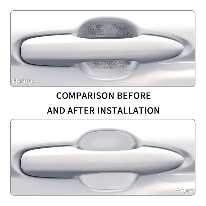 TANGSEN 4Pcs Universal 3D Carbon Fiber Texture Automotive Door Cup Handle Recess Paint Protector Cover Scratch Non-Marking Silicone Personalize Pad Sticker (White Translucent, M)
