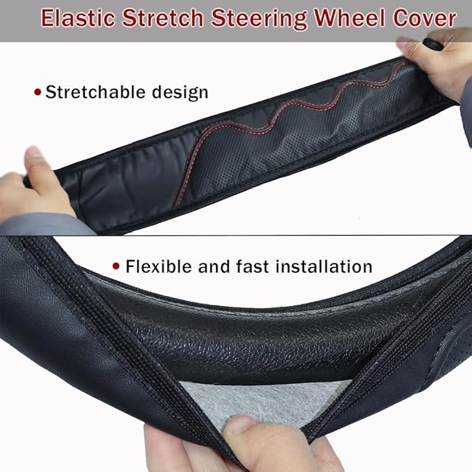 Elastic Steering Wheel Cover Universal 15 inch Steering Wheel Covers Soft Microfiber Leather Breathable Anti-Slip Durable Car Accessories Fit for Suvs, Vans, Trucks - Red