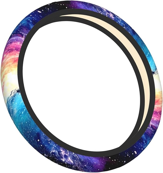 Galaxy Purple Blue Neoprene Steering Wheel Cover for Men Women Anti-Slip Elastic Steering Wheel Protective Cover 15in Universal Car Accessories Fit Cars, SUVs, Auto