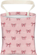 Cute Car Trash Can, Hanging Canvas Car Back Seat Organizer and Storage Bag, Funny Car Trash Bag for Travelling, Outdoor Cute Pink White Bow