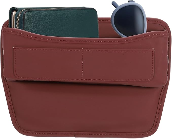 HARFINGTON Car Seat Gap Filler Organizer 11.3 x 8 x 2.2 Inch Leather Universal Car Organizer Storage Box Between Seat and Console for Phone Sunglasses Keys, Red