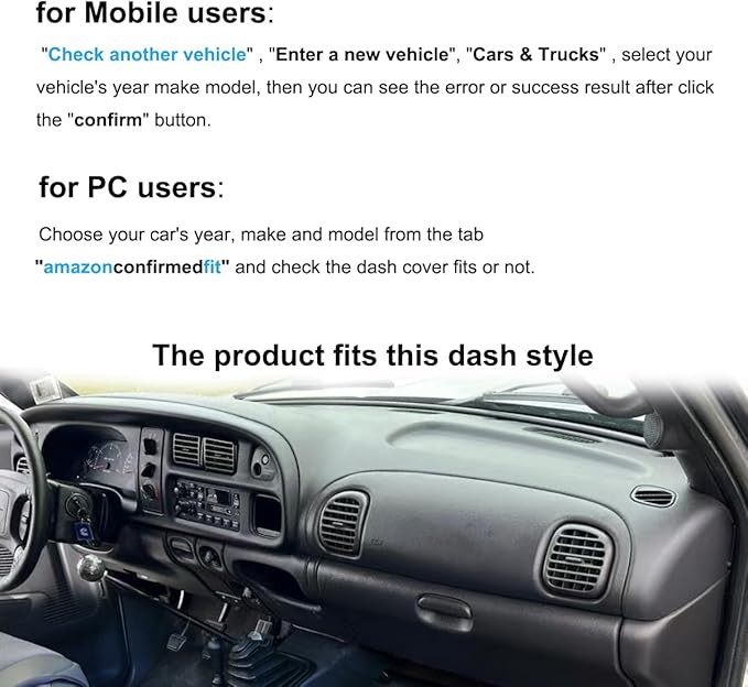Dash Cover Dashboard Cover Mat Pad for Dodge Ram 1998 1999 2000 2001 (Black) Y21