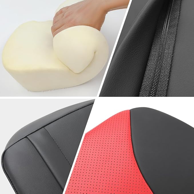 Aerovia 1p Memory Foam Lumbar Support Pillow for car Lower Back Pain Relief - Back Cushion for Driving, Chair Support for Car-Office Chair（Black&Red）