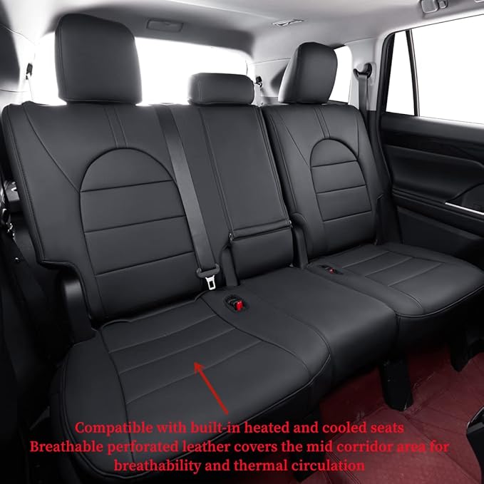 coverdream Grand Highlander Seat Covers for 2024 2025 2026 Toyota Grand Highlander SUV,2nd Row 40/60 Split,Fully Covered,Luxury Leather Car Seat Protector(Full Set,Black)