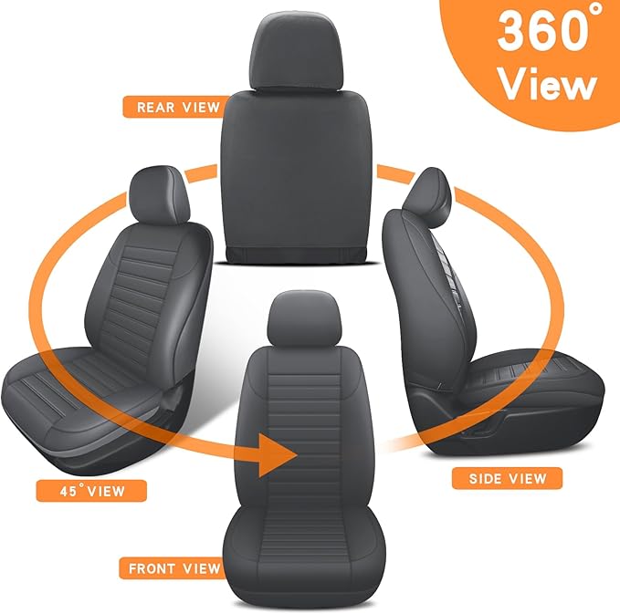 crossmiles Faux Leather Car Seat Covers Full Set, Foam Seat Cover for Car, Universal Car Seat Protector with Waterproof and Breath Fit for Cars, Trucks, SUV, Vans(Grey Striped)