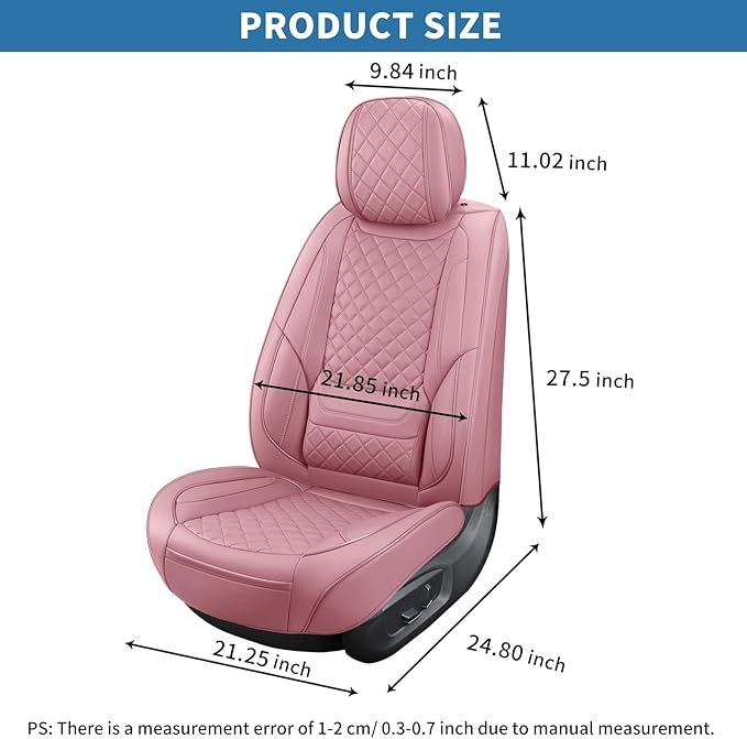 SCOMEE Pink Leather Car Seat Covers Front Seat Breathable Seat Protectors Waterproof Automotive Seat Covers Universal Fit for Most Cars SUVs Trucks Vehicles