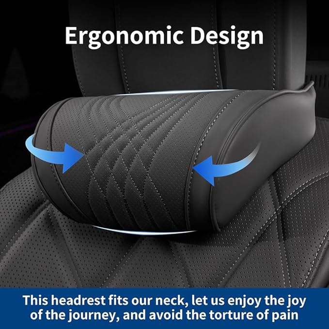 Dapucarin Car Headrest Memory Foam Neck Pillow for Driving with Leather Cover Soft Comfortable Seat Head Pillow Cushion for Most Cars SUV Sedan Home Office Black (2PC)