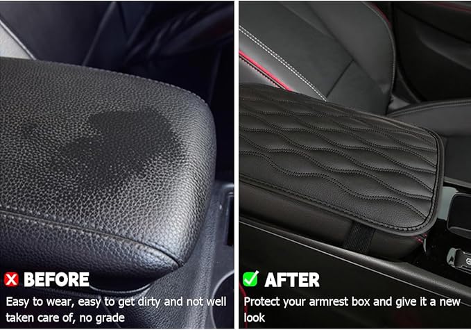 Mandark Car Center Console Pad, Soft Waterproof Leather Automotive Armrest Seat Box Cushion Cover, Comfortable Vehicle Arm Rest Decorative Accessories, Universal for RV, SUV, Truck (Black)
