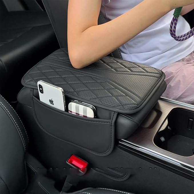 Car Center Console Cover for Lexus RX 350 2021-2023, Leather Memory Foam Auto Armrest Cover Cushion Pad with 2 Storage Bags Non-Slip Universal Interior Accessories,Gray