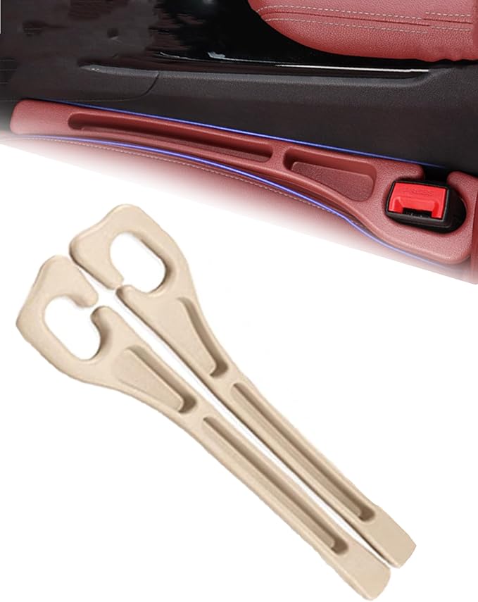 LONVEAR 2PCS Car Seat Gap Filler - Dual Slot Car Side Seat Gap Filler Organizer, Car Seat Gap Fillers with Seat Belt Holes, Fit Car Suv Truck, Stopping Phone Key from Falling (Beige)