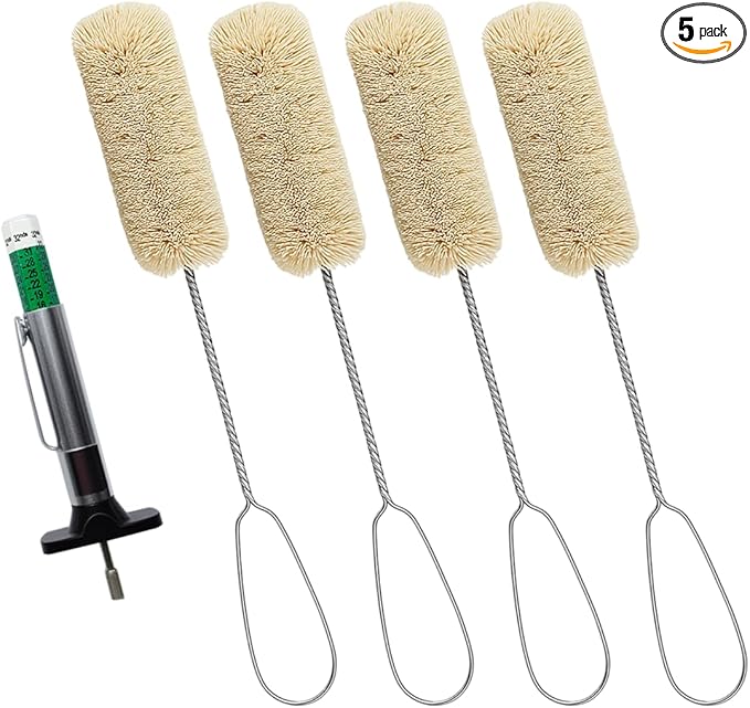 4PCS Tire Lubricant Brush Applicator Swab Set with Tread Depth Gauge, 12.5" Universal Extra Long Tire Shine Applicator, Car Cleaning Brush for Most Common Lube Buckets(Two Color)