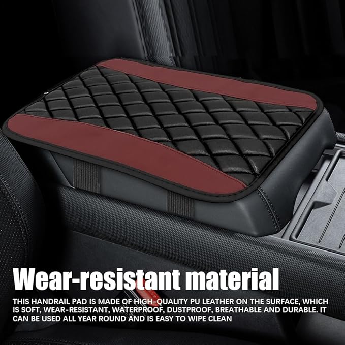 Car Center Console Cushion Pad, Arm Rest Covers, 12.6"×7.5" Leather Waterproof Auto Armrest Seat Box Protector, Auto Comfortable Center Console Cover Universal for Most Vehicles (Wine Red)