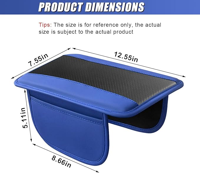 Car Center Console Cover, Carbon Fiber Leather Car Armrest Cover Protector, Auto Middle Console Support Pad with Side Storage, Universal Storage Box Cushion for Most Vehicle Interior (Blue)