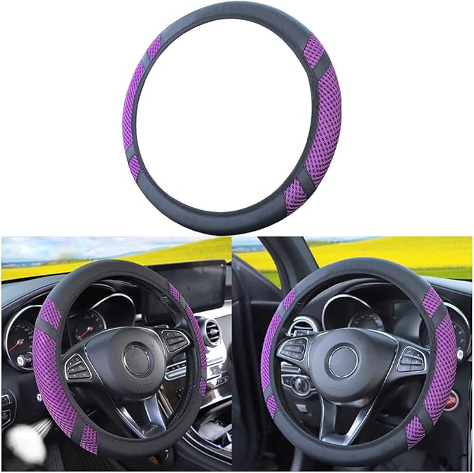 Zipelo Elastic Stretch Car Steering Wheel Cover, Leather Breathable Vehicle Steer Wheel Protective Guard, Anti-Slip Automotive Steer Wheel Protector Accessories, Universal for Most Cars (Purple)