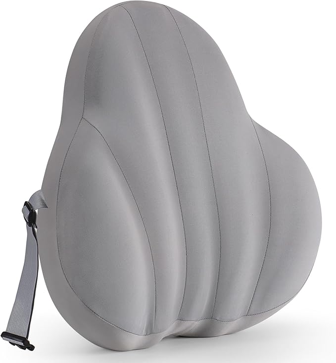 Large Lumbar Support Pillow for Office Chair, Ergonomic Low Back Support Promotes Back Pain Relief, Memory Foam Lumbar Pillow Cushion for Car, Sofa, Adjustable Strap Breathable Cover, Grey