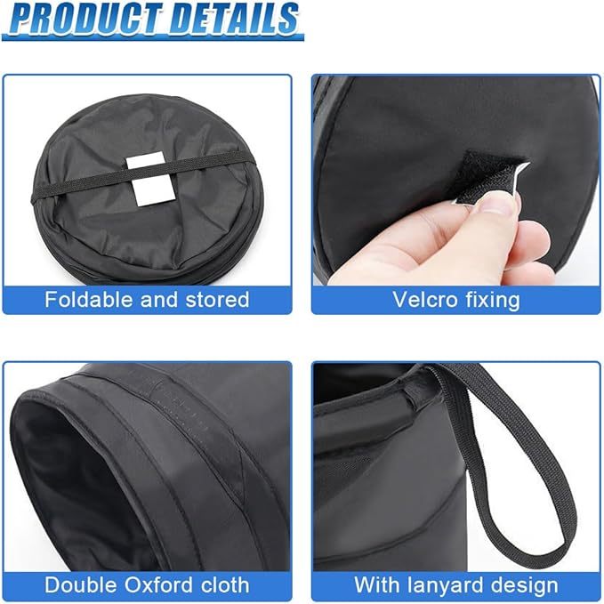 1 Gallon Collapsible Pop-up Car Trash Can - Mini Portable Hanging Garbage Can Car Trash Bin with Attached Hook&Elastic Band - Waterproof Waste Basket Bin Auto Garbage Bag for Cars/Home (1Set)