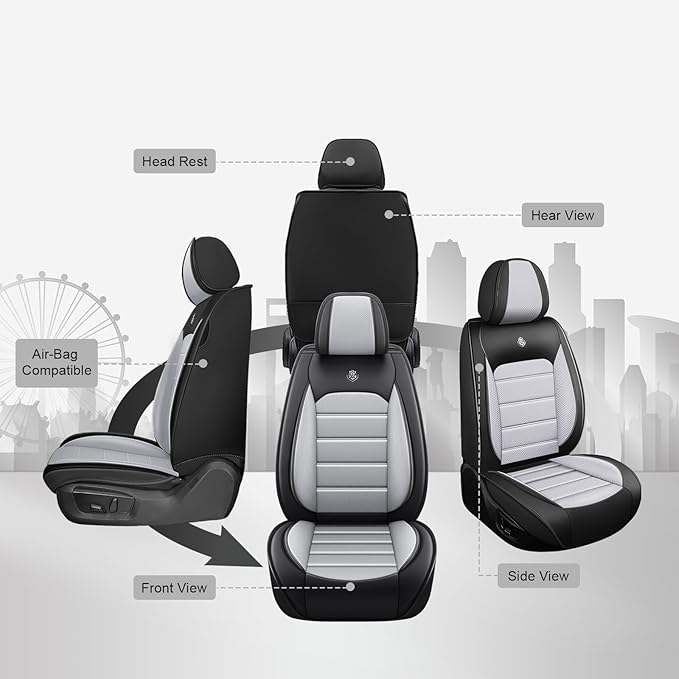 JOJ Car Seat Cover for Kia Carnival Seat Covers for Cars 2022-2026,Leather Waterproof Car Seat Covers Full Set,All Weather Tech Car Seat Protector,8 Seats Black Gray