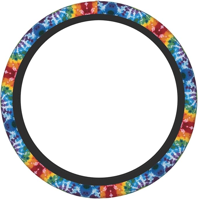 Tie Dye Print Car Steering Wheel Cover, 15 Inch Steering Wheel Cover Stylish Decor for Most Cars