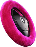 Fluffy Fur Wool Sheepskin Car Steering Wheel Cover for Woman Universal Auto Fuzzy Steering Wheel 14 1/2 inch-15 1/2inch Protector, Comforting Luxurious Soft (Magenta)