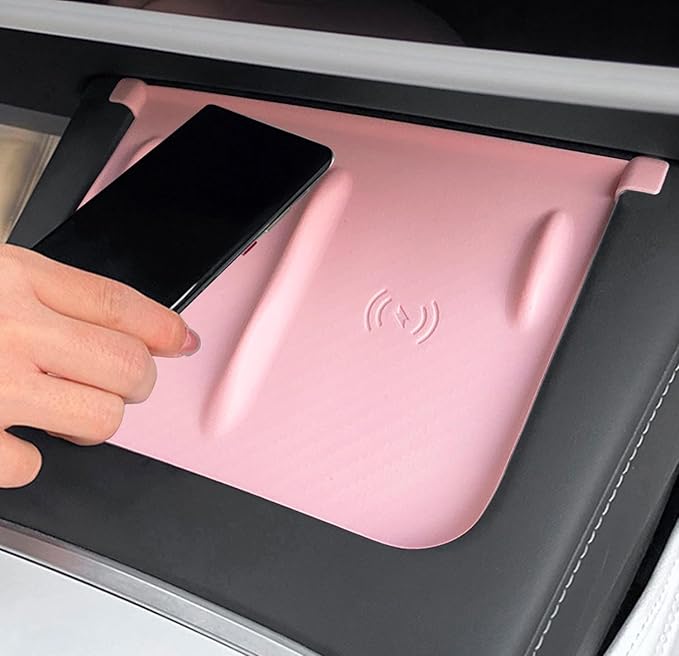 Upgrade fit Tesla Model (Y2019-2023) Center Console Wireless Charger Mat - Silicone Cover with Wireless Charging Phone Pad, Interior Accessories for Tesla Model Y(for Pink)