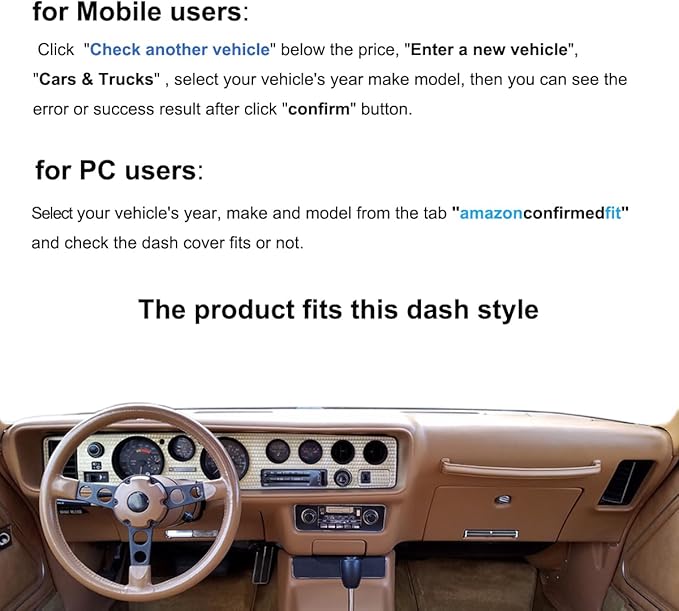 Dash Cover Mat Custom Fit for Pontiac Firebird/Trans Am, Dashboard Cover Pad Carpet Protector (Black) F174