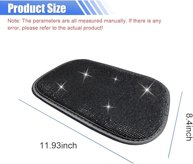 11.9''×8.4'' Bling Car Center Console Cover, Crystal Rhinestone Arm Rest Protective Cushion Pad, Diamond Soft Elbow Pillow, Auto Interior Decoration Accessories for Women Girls (Black)