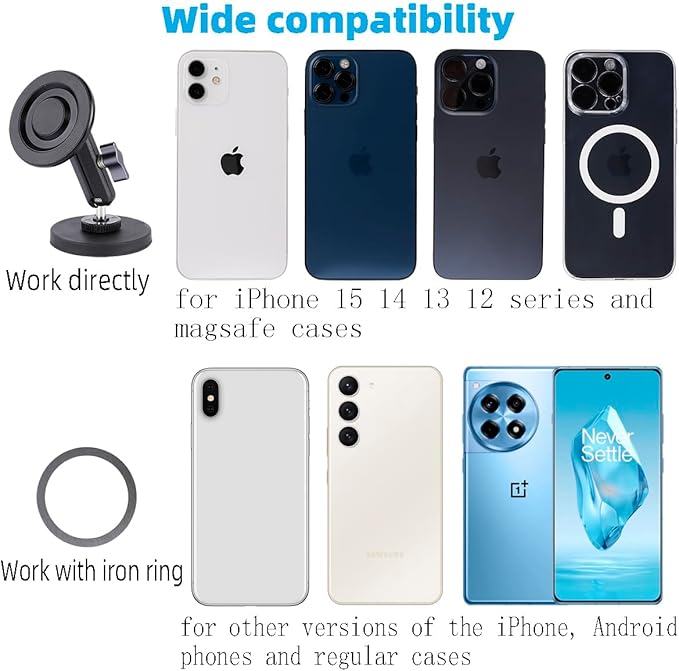 Gym Magnetic Phone Holder for MagSafe, Dual Magnetic Phone Mount for Gym Attach to Metal Surface, Compatible with iPhone 16 15 14 13 Pro Max MagSafe Case, 360° Adjustable, Perfect for Recording Video