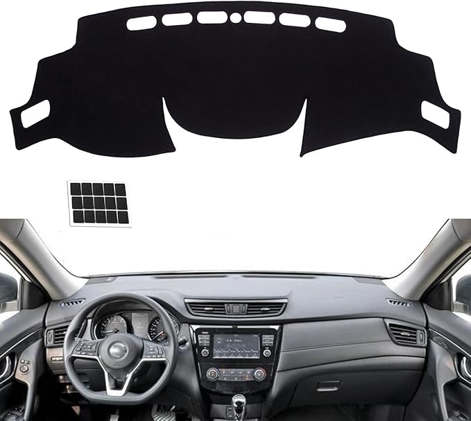 TUCAREST Dash Cover Fit for 2014-2020 Ni-ssan Rogue (T32)/ 2017-2022 Rogue Sport S (No Rogue Select) Nonslip Car Dash Board Mat Sunshade Not Fit w/HUD Models Flannel Black