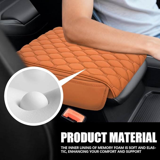 Upgraded Car Center Console Cover, Armrest Cover for Car, Waterproof Leather Auto Armrest Cover Protector with 2 Pocket, Comfortable Arm Rest Box Cushion Pad for Vehicles, Trucks (Yellow)