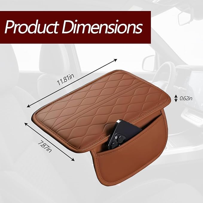HZEL Car Center Console Cover, Scratch & Wear Resistant Soft Leather Vehicle Armrest Seat Box Cushion Pad with 2 Storage Bag, Waterproof Automotive Interior Protector, Universal Fit (Yellow)