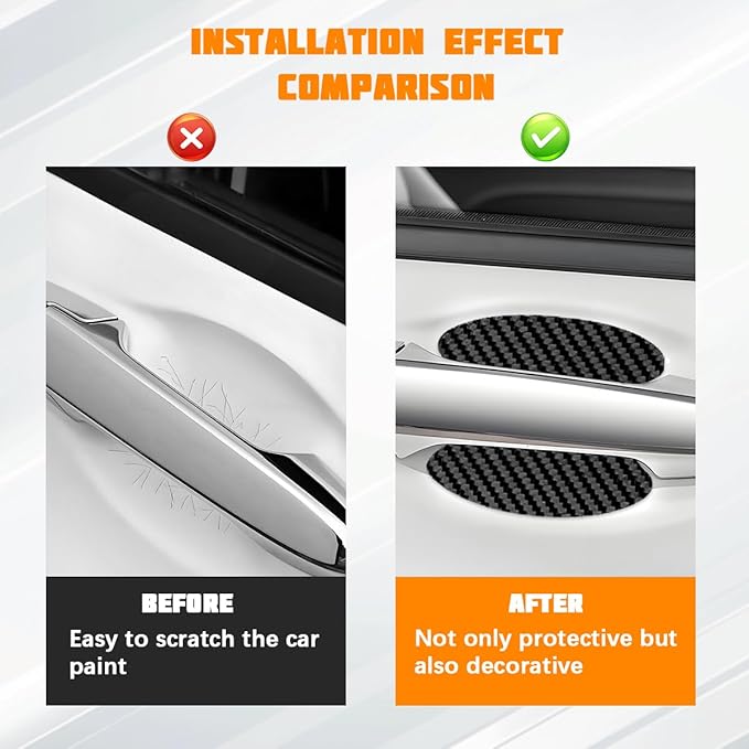 Car Door Handle Cup Protector, 4PCS Carbon Fiber Anti-Scratch Vehicle Door Handle Bowl Sticker, Self-Adhesive Automotive Paint Protective Film, Universal for SUV RV Truck (Black)