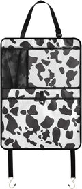 JIPONI Car Backseat Organizer, Cow Print 3 Automotive Back Seat Protector, Kick Mats with Storage Pockets for Kids Pets, Road Trip Accessories