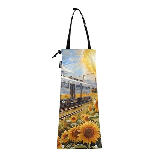 ALAZA Hanging Car Trash Bags Garbage Bag Trash Can for Back Seat Small Sunflower Train Washable Storage Bag Retractable 2 Pack