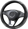 Car Steering Wheel Cover, Universal Microfiber PU Leather Elastic 15 inch Stitching Color Anti-Slip Steering Wheel Protector, Car Interior Accessories for Men Women (Black/Gray)
