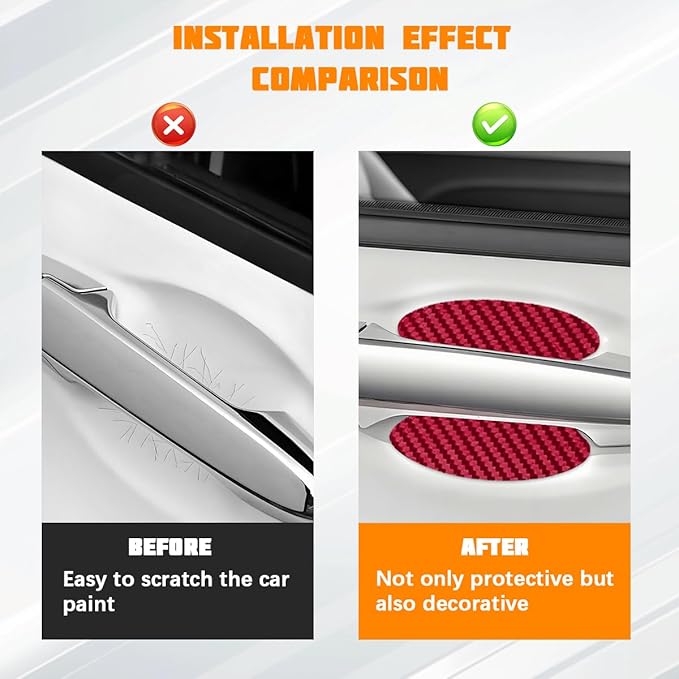 Car Door Handle Cup Protector, 4PCS Carbon Fiber Anti-Scratch Vehicle Door Handle Bowl Sticker, Self-Adhesive Automotive Paint Protective Film, Universal for SUV RV Truck (Wine Red)