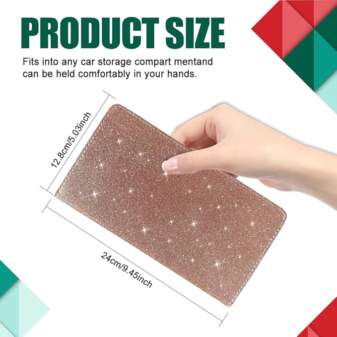 Vehicle Glove Box Car Organizer, Car Registration and Insurance Holder, Insurance Card Holder for Cars, Car Registration and Insurance Card Holder Interior Accessories for Women(Glitter-Rose)