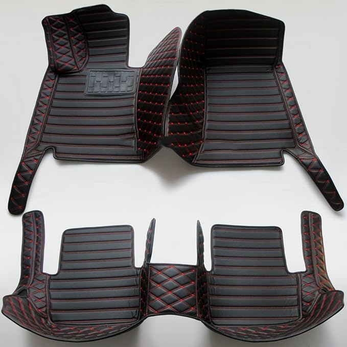 Custom Fit Car Floor Mats for Most Cars, SUVs, Trucks - Waterproof PU Leather All-Weather Floor Liners - Durable Anti-Slip Interior Car Accessories to Protect Vehicle Floors (Black+Red line)