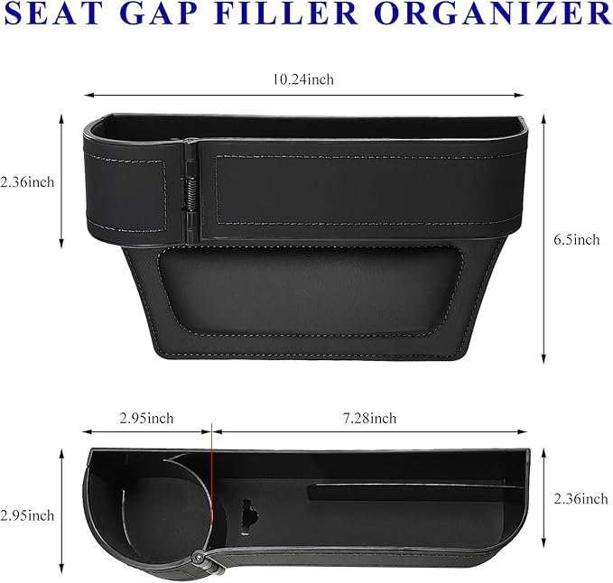 Car Seat Gap Filler Organizer, Auto Leather Seat Organizer with Adjustable Cup Holder, Multifunctional Side Insert Center Console Storage Box for Phone Drink Sunglasses (Black)