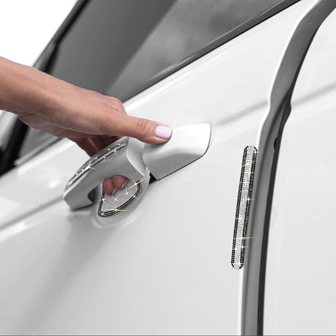 Gengki 10PCS Car Door Handle Bling Rhinestones Stickers Universal Auto Door Handle Scratch Cover Guard Protective Film Pad with Safety Reflective Strips