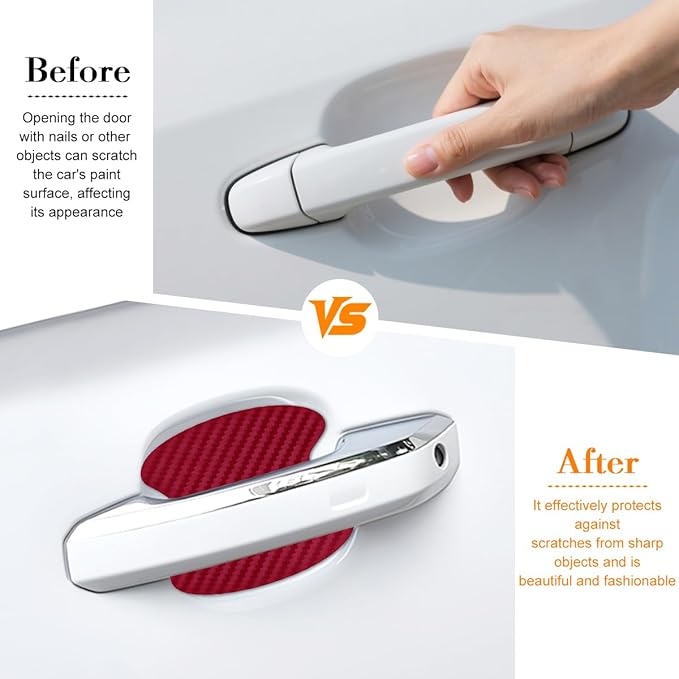 Car Door Handle Cup Scratch Protector, 4PCS 3D Carbon Fiber Vehicle Handle Bowl Sticker, Automotive Exterior Door Cup Protection Decal, Universal for SUV Caravan Automobile (Wine Red)