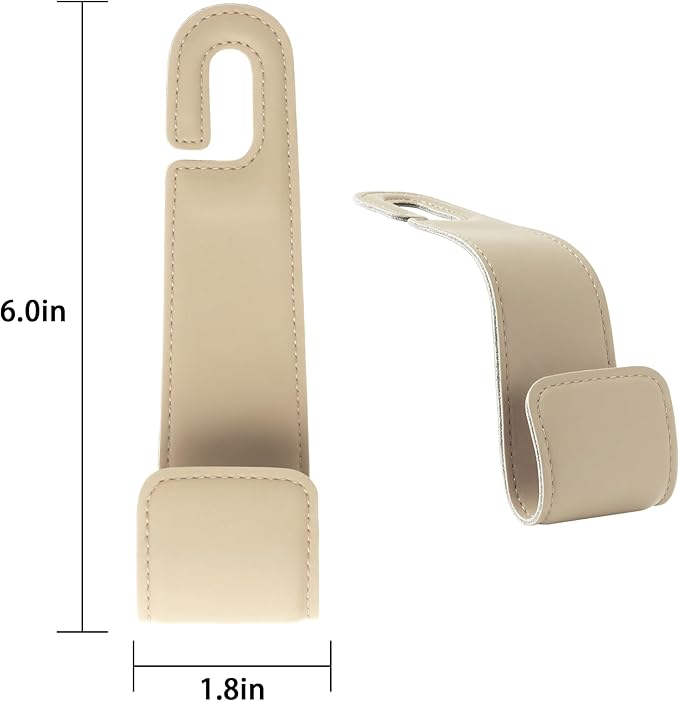 Romiona Leather Car Purse Hooks with Larger Strap Holder Purse Hook Purse Holder for car car seat Back Hooks Automotive seat Back Organizer headrest Hooks for Bags and Purse (Beige, 2pcs)