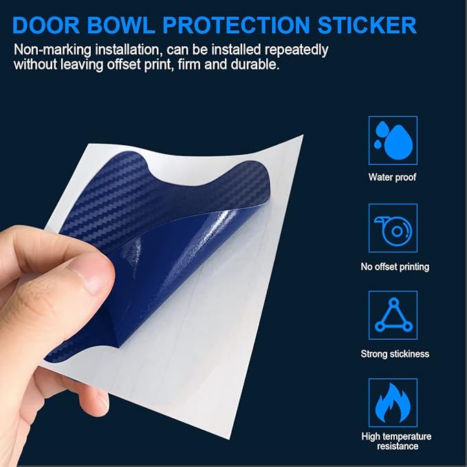 4PCS Universal Carbon Fiber Anti-Scratches Auto Door Handle Protective Film, Door Handle Protector Sticker, Paint Cover Guard Stickers Fit for Most Car Handles (Blue)