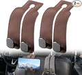 Car Seat Back Storage Hook, 2026 New Two Hook Fur Leather Seat Back Headrest Hanger Genuine Leather Double Metal Hook for Backseat Organizer, Car Organization Accessories (2, Brown)