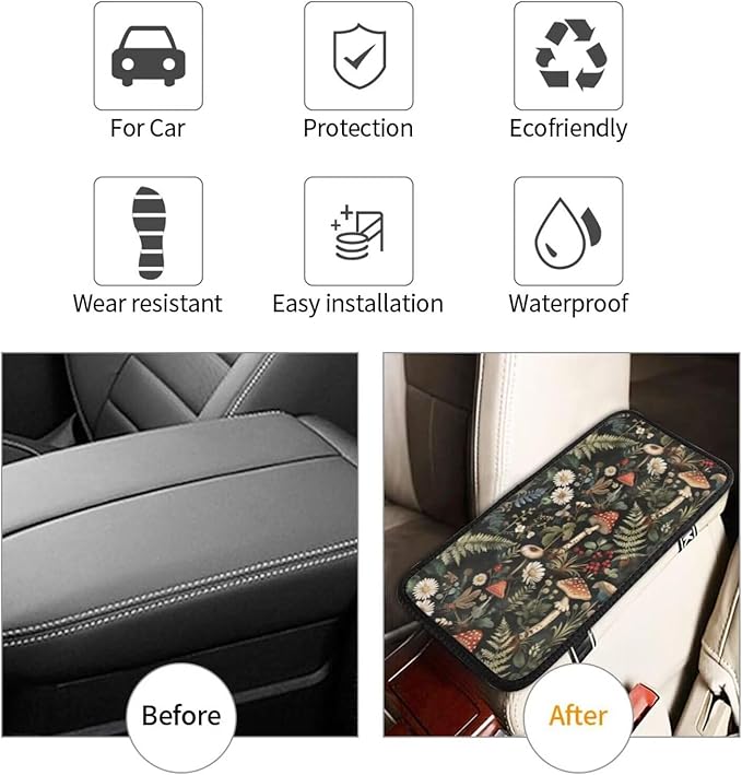 Center Console Armrest Cover Hippie Cute Green Soft Arm Rest Console Protector Leaf Floral Daisy Car Accessories Mhsoroom Print Arm Rest Cover Scratch Resistant Cushion